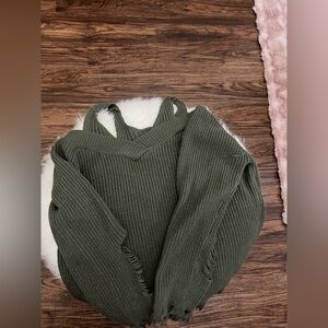 Olive Green Distressed Knit Women’s Sweater